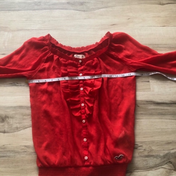 Hollister Sheer Red Blouse with Ruffle Front - Picture 2 of 6